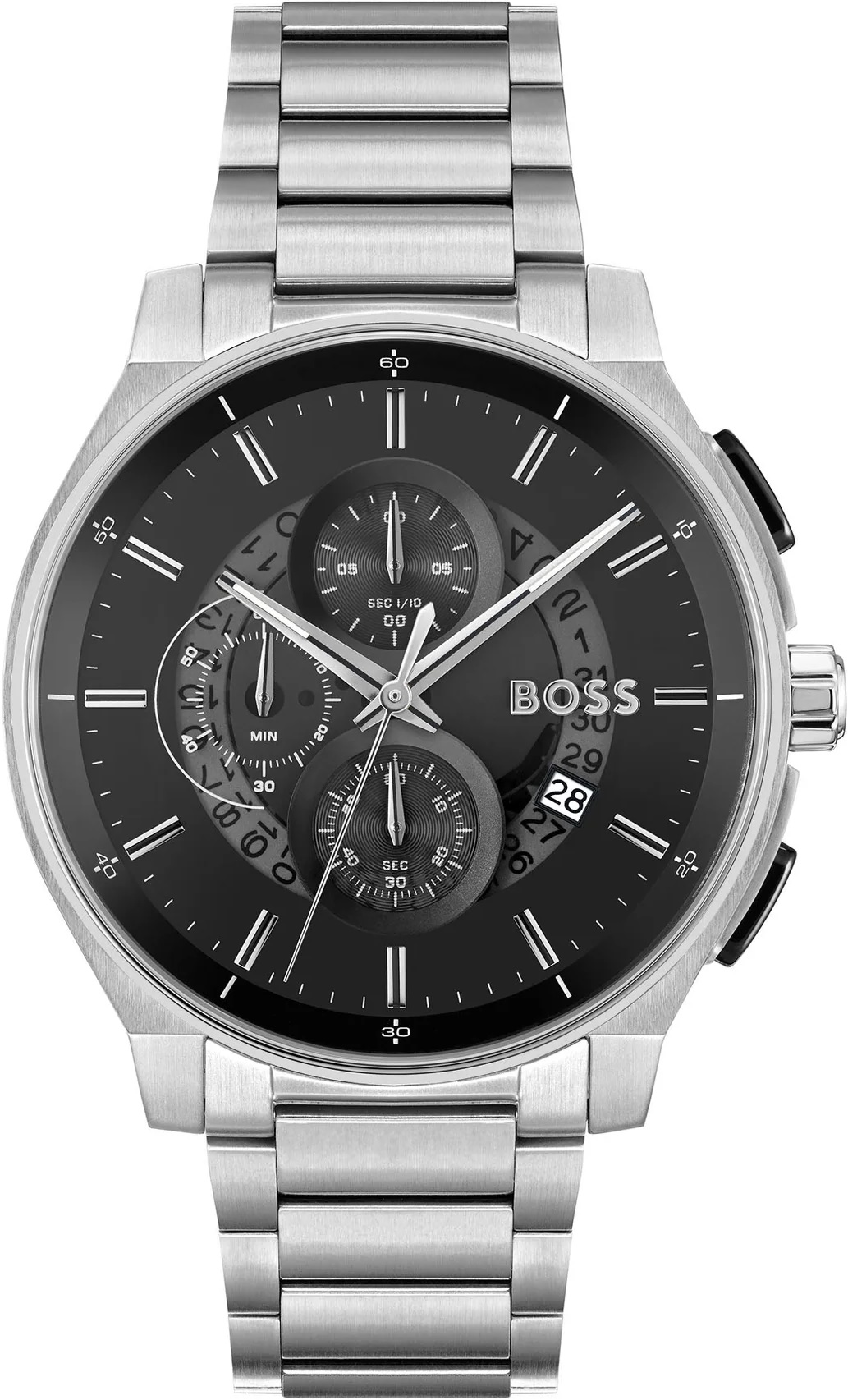 BOSS Peak 2.0 Chronograph Black Dial 45mm Silver Stainless Steel Bracelet 1514191 - 
