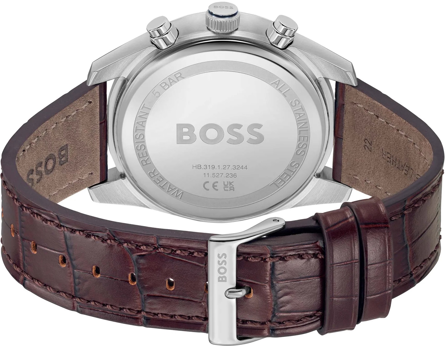 BOSS Skytraveller Chronograph Blue Dial 44mm Silver Stainless Steel Brown Leather Strap 1514193 - 4