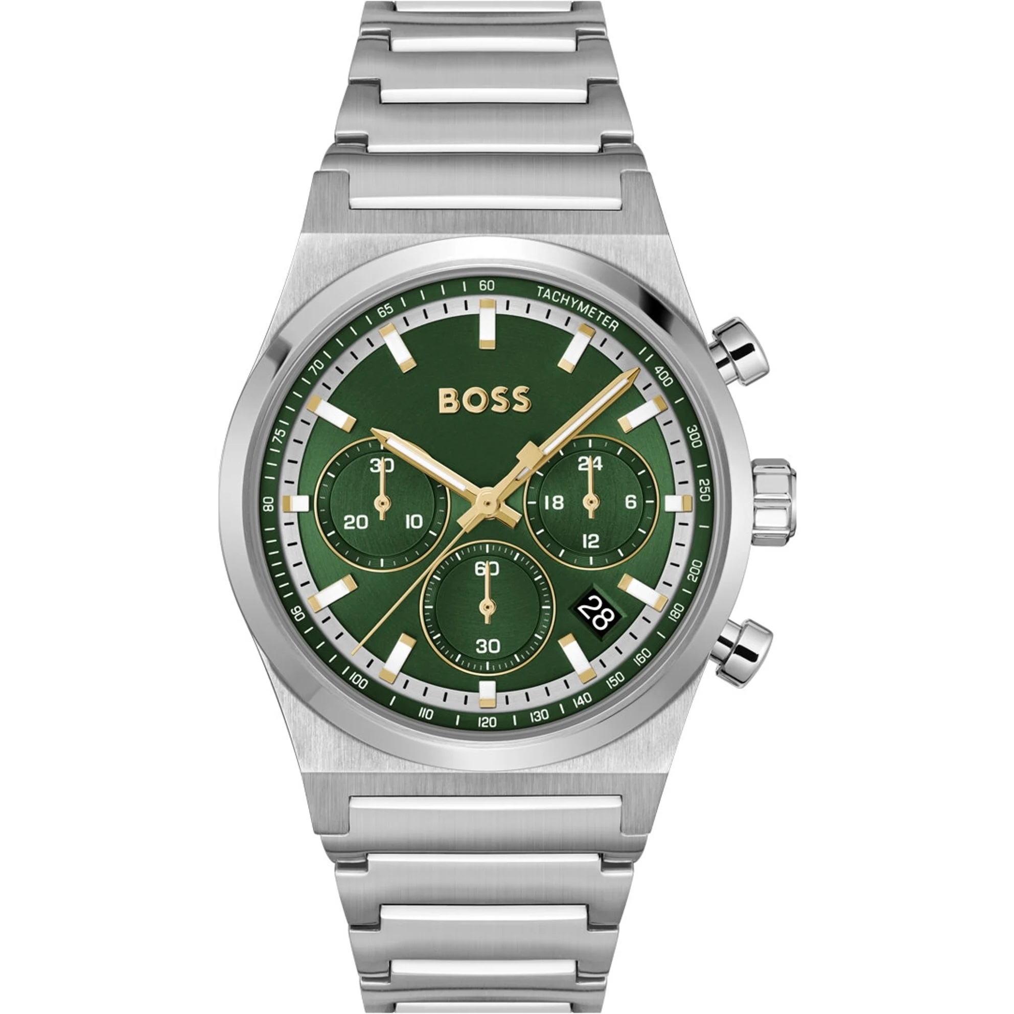 BOSS Candor Chronograph Green Dial 41mm Silver Stainless Steel Bracelet 1514220 - 