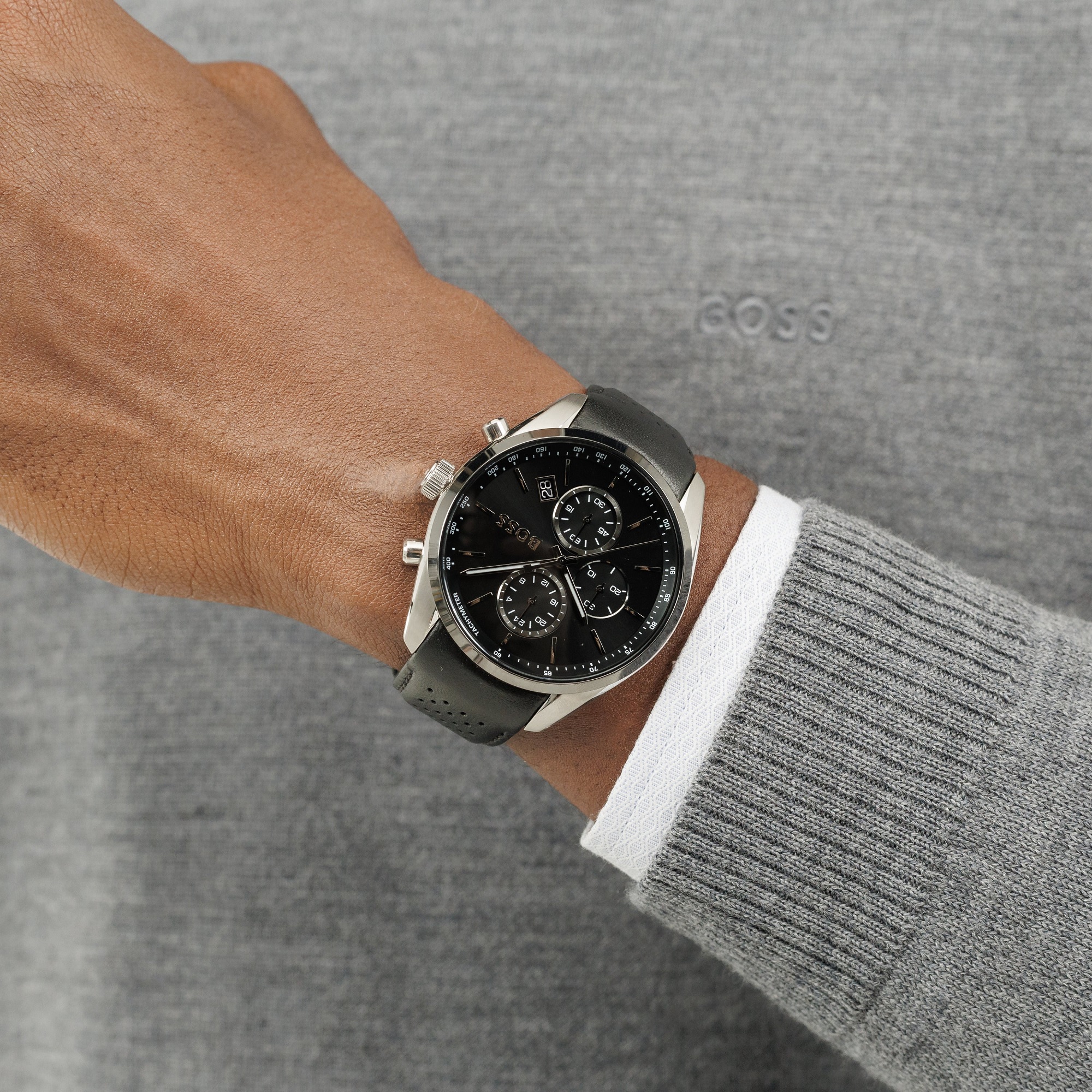 BOSS Grand Prix Chronograph Black Dial 44mm Silver Stainless Steel Black Leather Strap 1514224 - 4