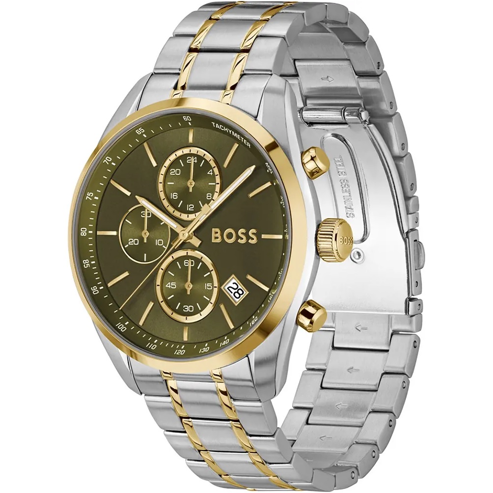 BOSS Grand Prix Chronograph Green Dial 44mm Two Tone Gold Stainless Steel Bracelet 1514227 - 