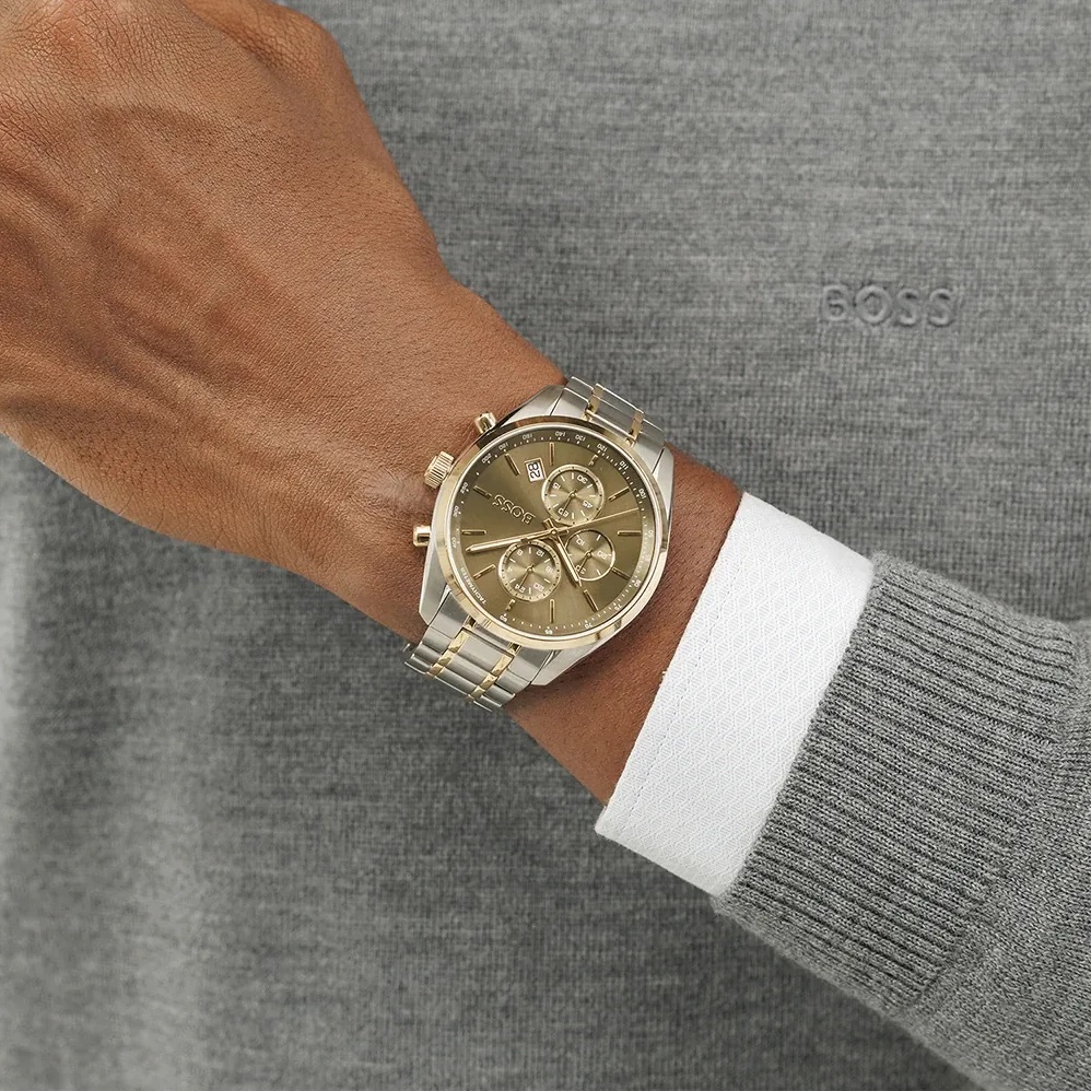 BOSS Grand Prix Chronograph Green Dial 44mm Two Tone Gold Stainless Steel Bracelet 1514227 - 4