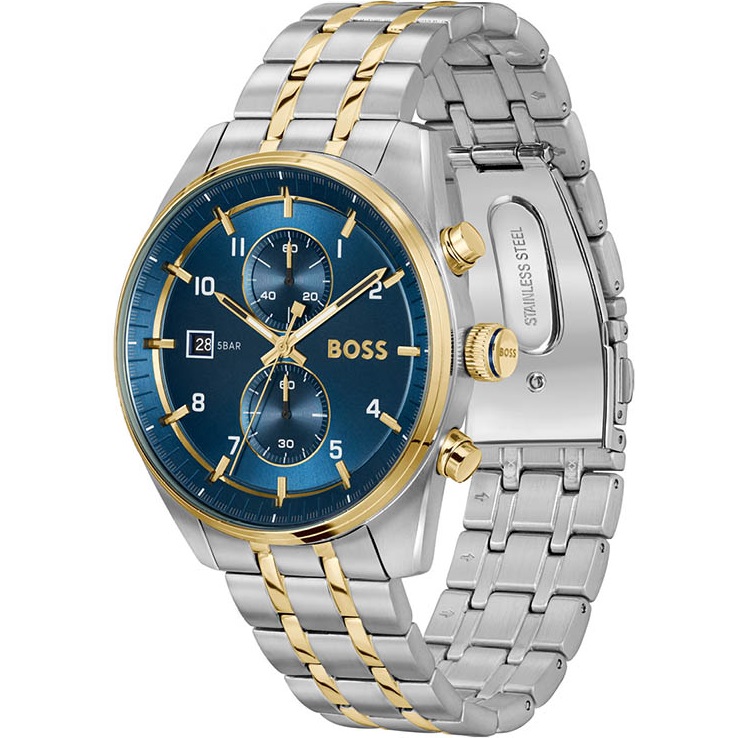 BOSS Skytraveller Chronograph Blue Dial 41mm Two Tone Gold Stainless Steel Bracelet 1514247 - 
