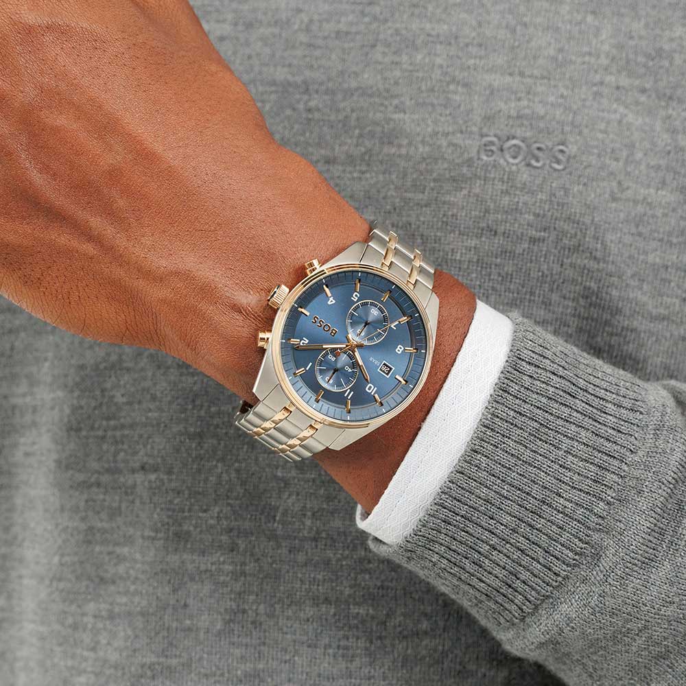 BOSS Skytraveller Chronograph Blue Dial 41mm Two Tone Gold Stainless Steel Bracelet 1514247 - 4