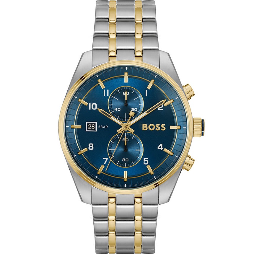 BOSS Skytraveller Chronograph Blue Dial 41mm Two Tone Gold Stainless Steel Bracelet 1514247 - 