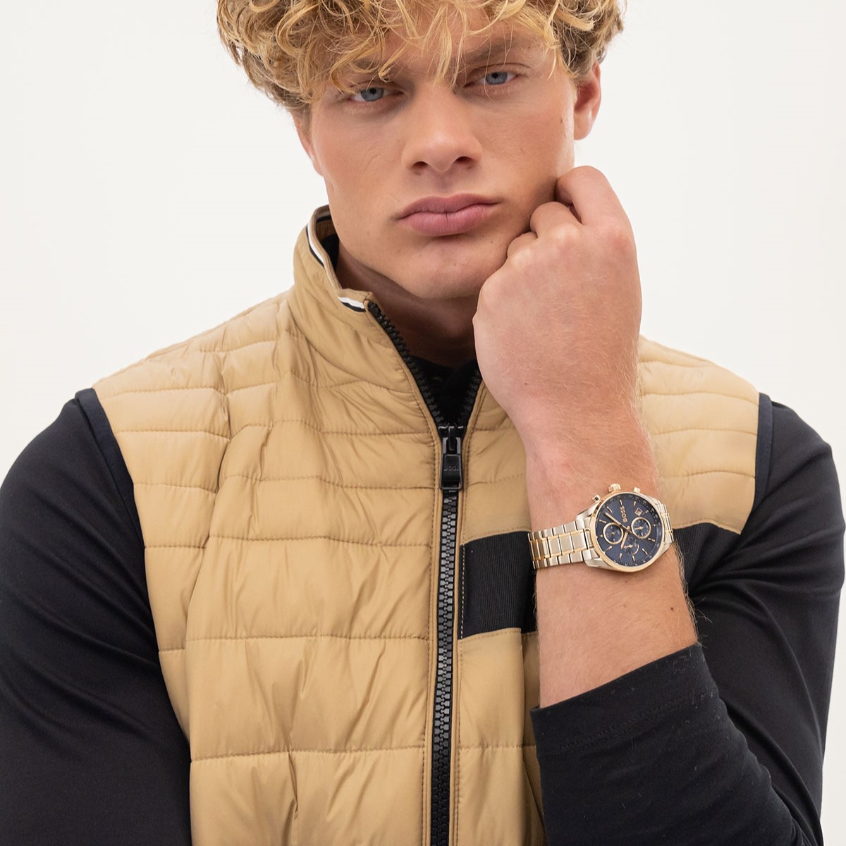 BOSS Grand Prix Chronograph Blue Dial 44mm Two-Tone Rose Gold & Silver Stainless Steel Bracelet 1514260 - 