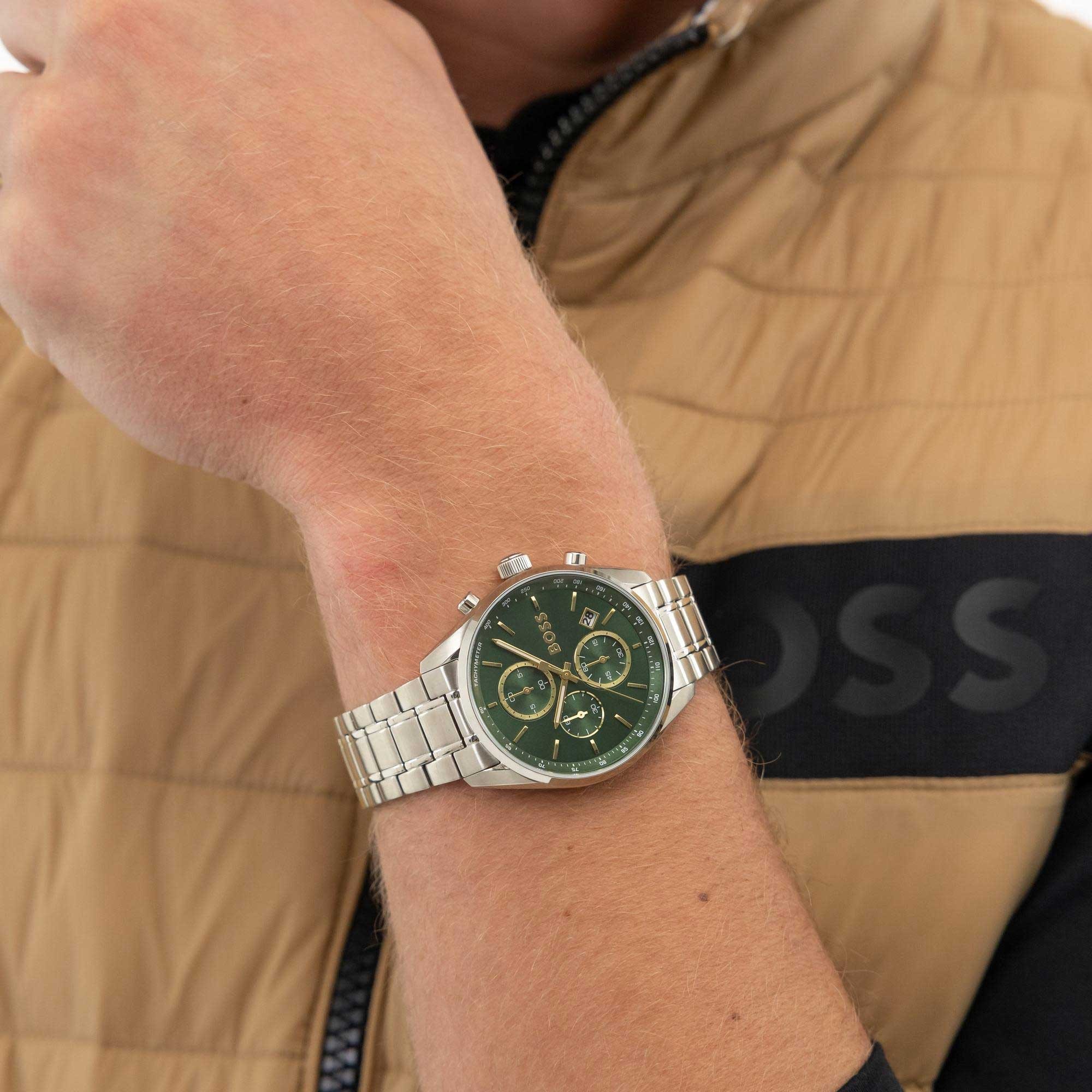 BOSS Grand Prix Chronograph Green Dial 43mm Silver Stainless Steel Bracelet 1514266 - 