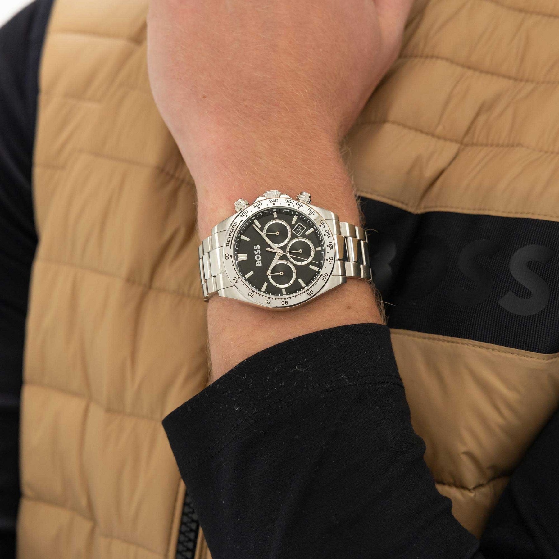 BOSS Hero Chronograph Black Dial 43mm Silver Stainless Steel Bracelet 1514267 - 
