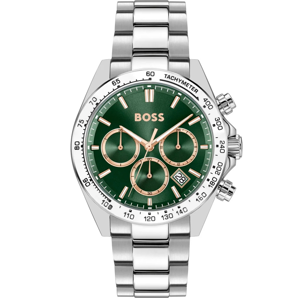 BOSS Hero Chronograph Green Dial 43mm Silver Stainless Steel Bracelet 1514268 - 