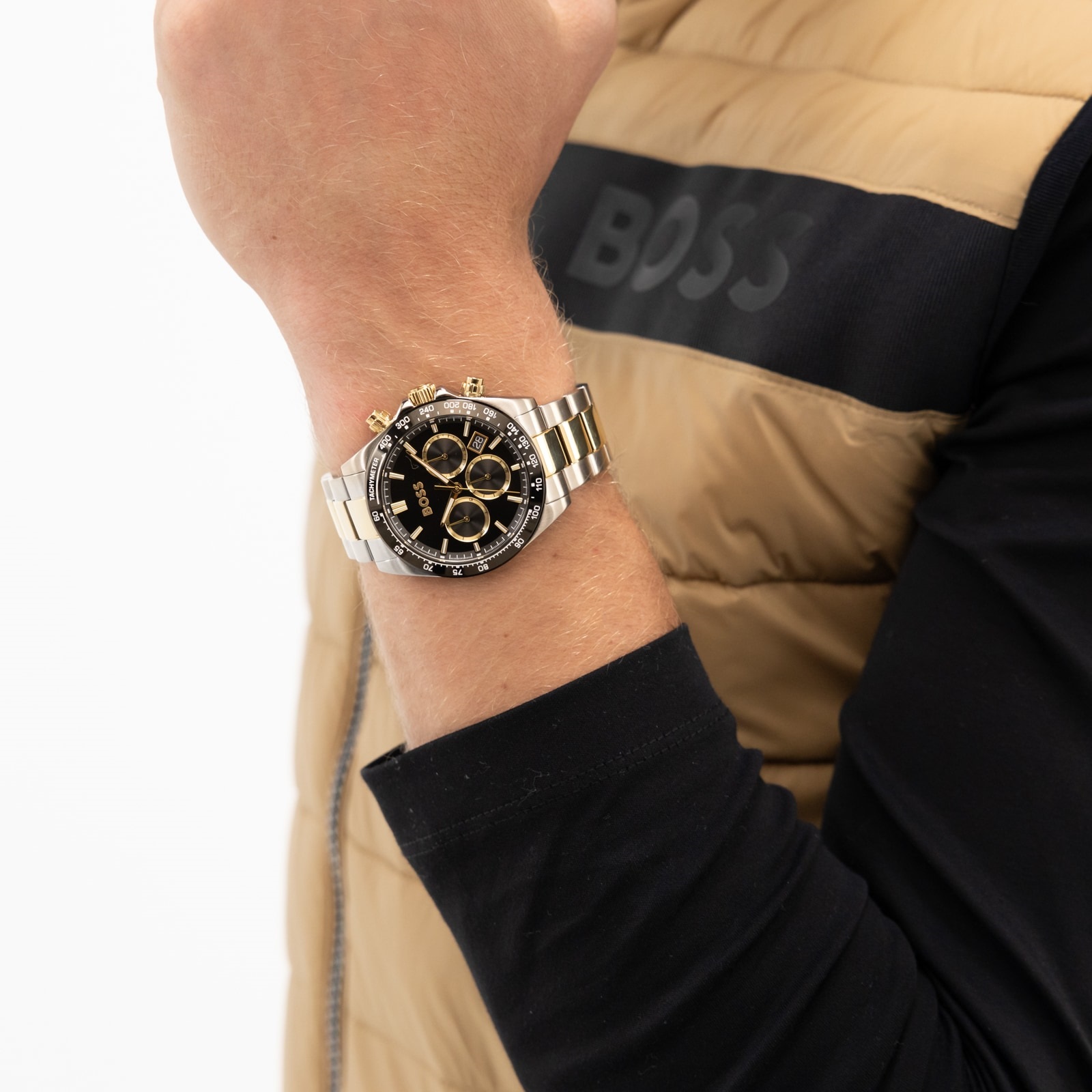 BOSS Hero Chronograph Black Dial 43mm Gold and Silver Stainless Steel Bracelet 1514269 - 