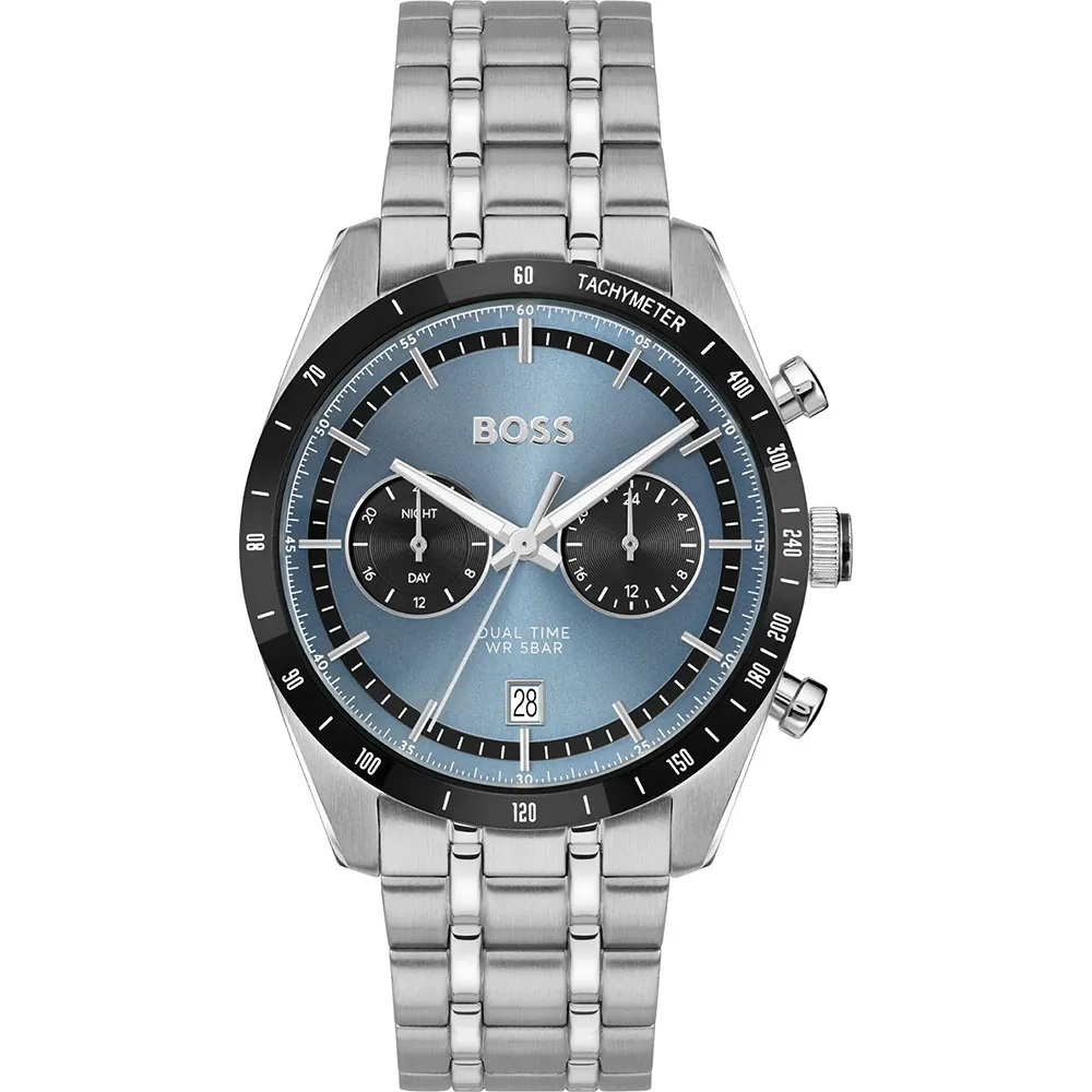BOSS Tourmaster Dual Time Light Blue Dial 41mm Silver Stainless Steel Bracelet 1514286 - 
