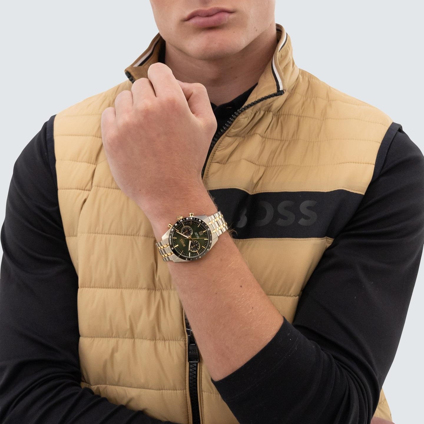 BOSS Tourmaster Dual Time Green Dial 41mm Gold and Silver Stainless Steel Bracelet 1514287 - 5