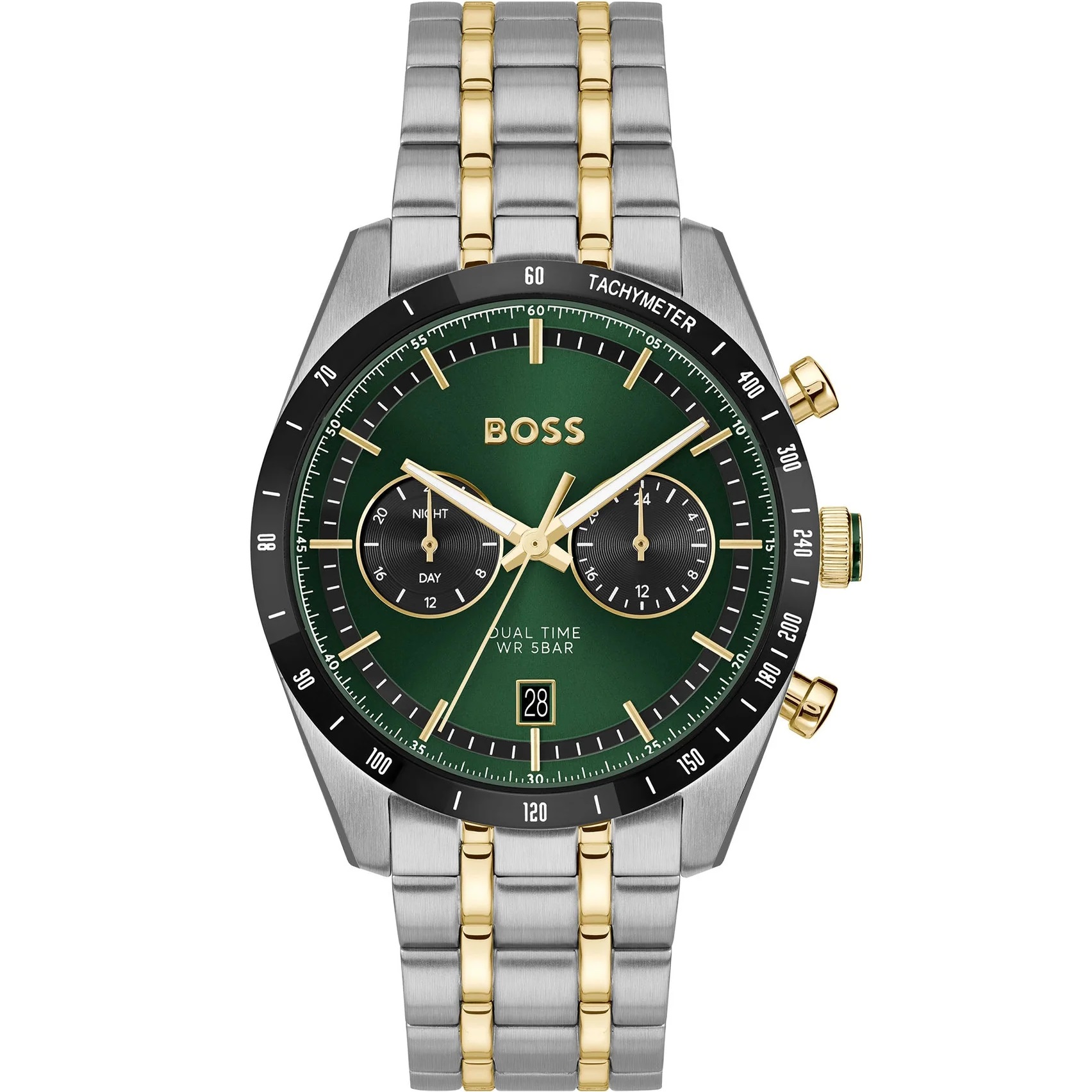 BOSS Tourmaster Dual Time Green Dial 41mm Gold and Silver Stainless Steel Bracelet 1514287 - 