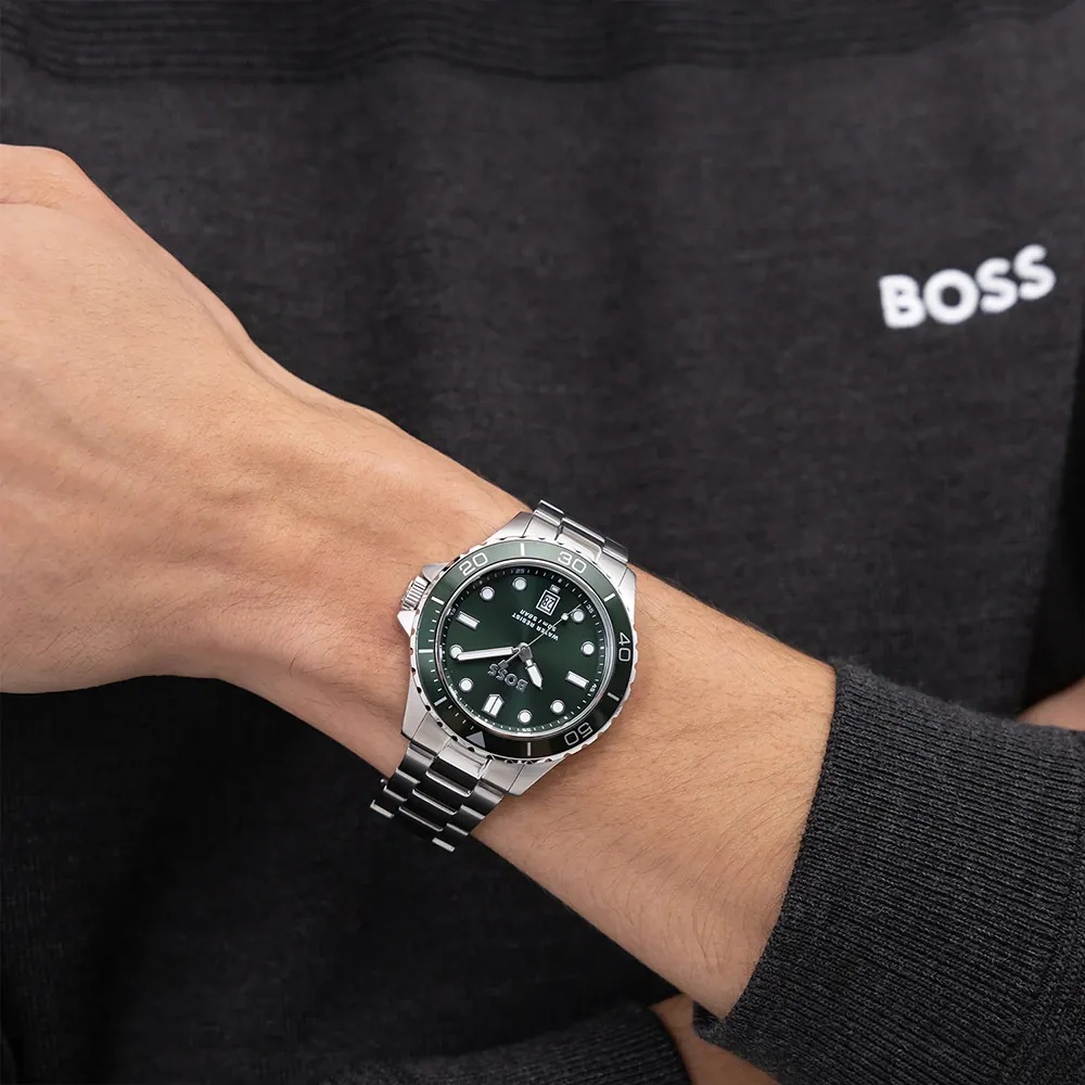 BOSS Troper Green Dial 41mm Silver Stainless Steel Bracelet 1514294 - 
