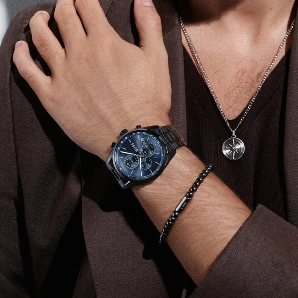 BOSS Grand Prix Chronograph Blue Dial 44mm Black Stainless Steel Bracelet 1514314 - 