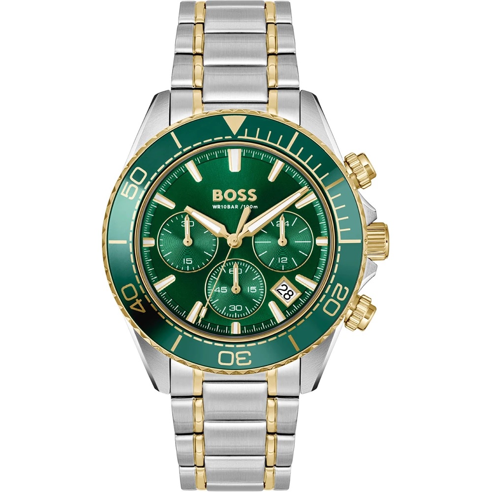 BOSS Sealiner Chronograph Green Dial 44mm Gold And Silver Stainless Steel Bracelet 1514325 - 