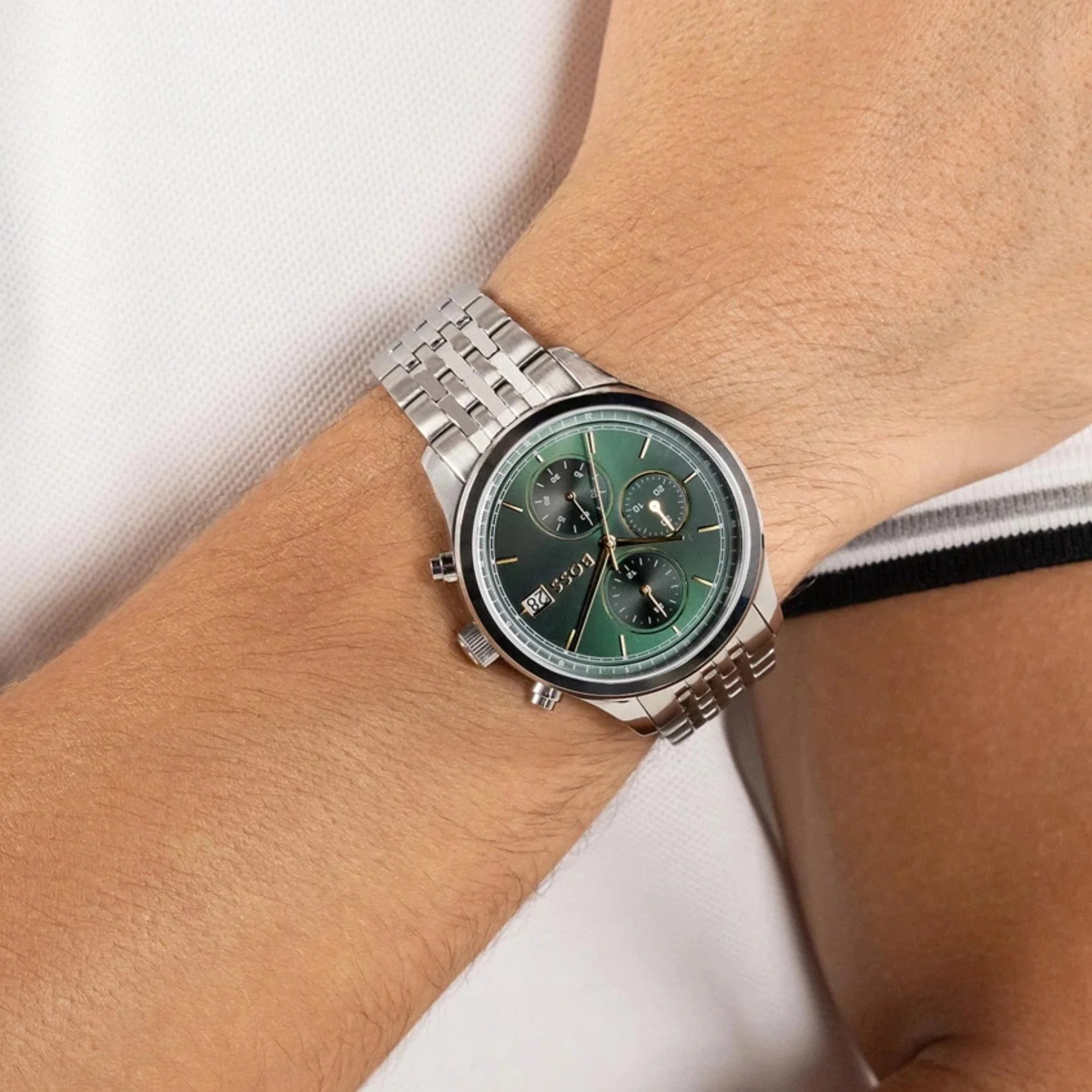 BOSS Stratus Chronograph Green Dial 41mm Silver Stainless Steel Bracelet 1514330 - 