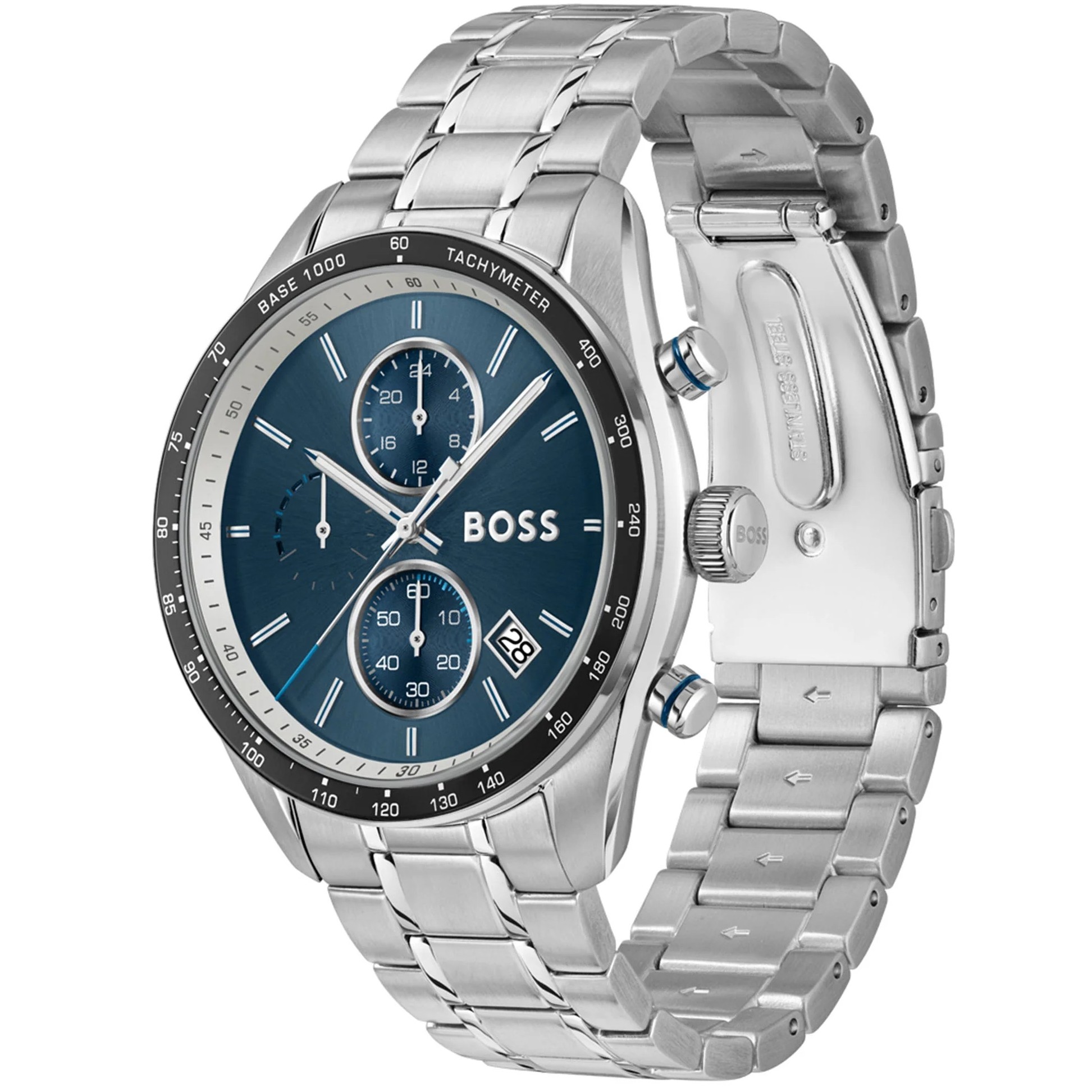 BOSS Grand Prix Chronograph Blue Dial 44mm Silver Stainless Steel Bracelet 1514344 - 