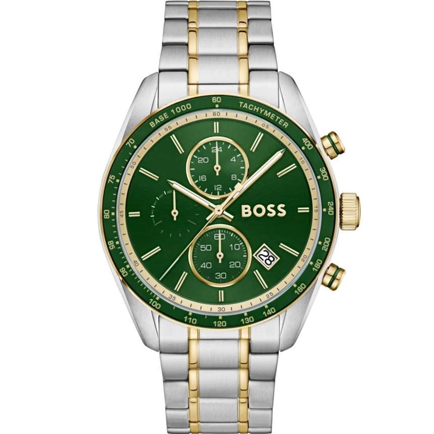 BOSS Grand Prix Chronograph Green Dial 44mm Two-Tone Gold Stainless Steel Bracelet 1514345 - 