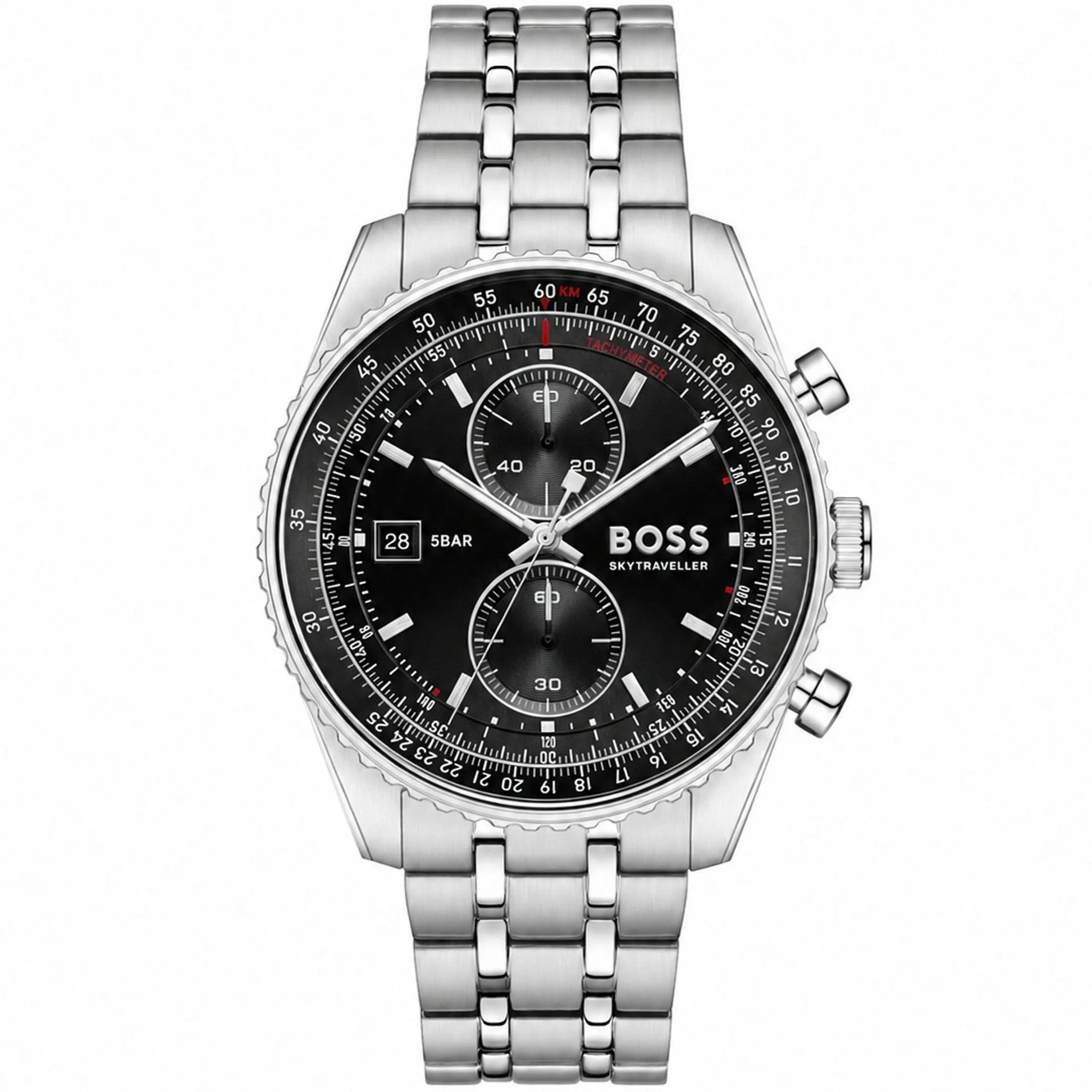 BOSS Skytraveler Chronograph Black Dial 43mm Silver Stainless Steel Bracelet 1514349 - 