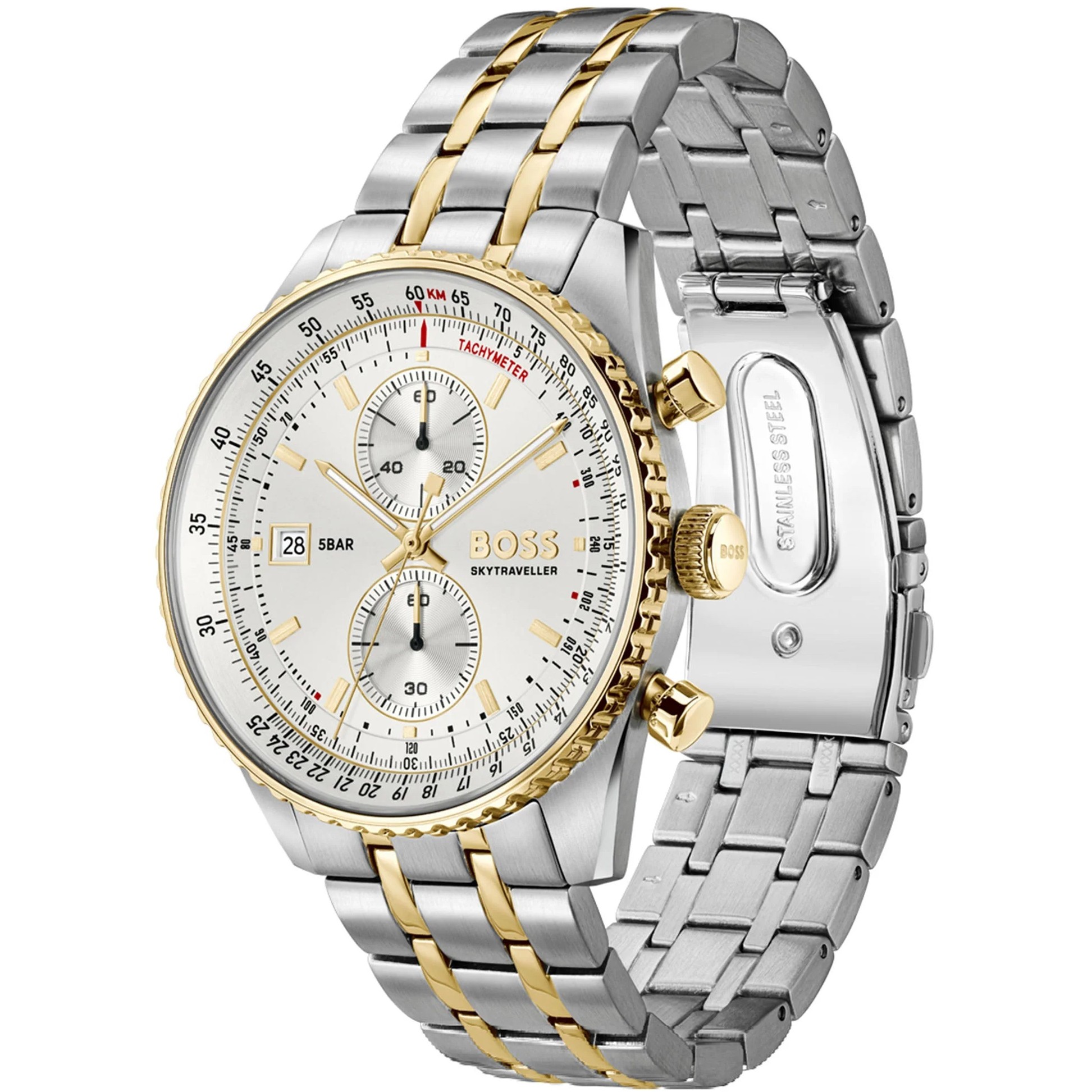 BOSS Skytraveler Chronograph White Dial 43mm Two-Tone Gold Stainless Steel Bracelet 1514350 - 