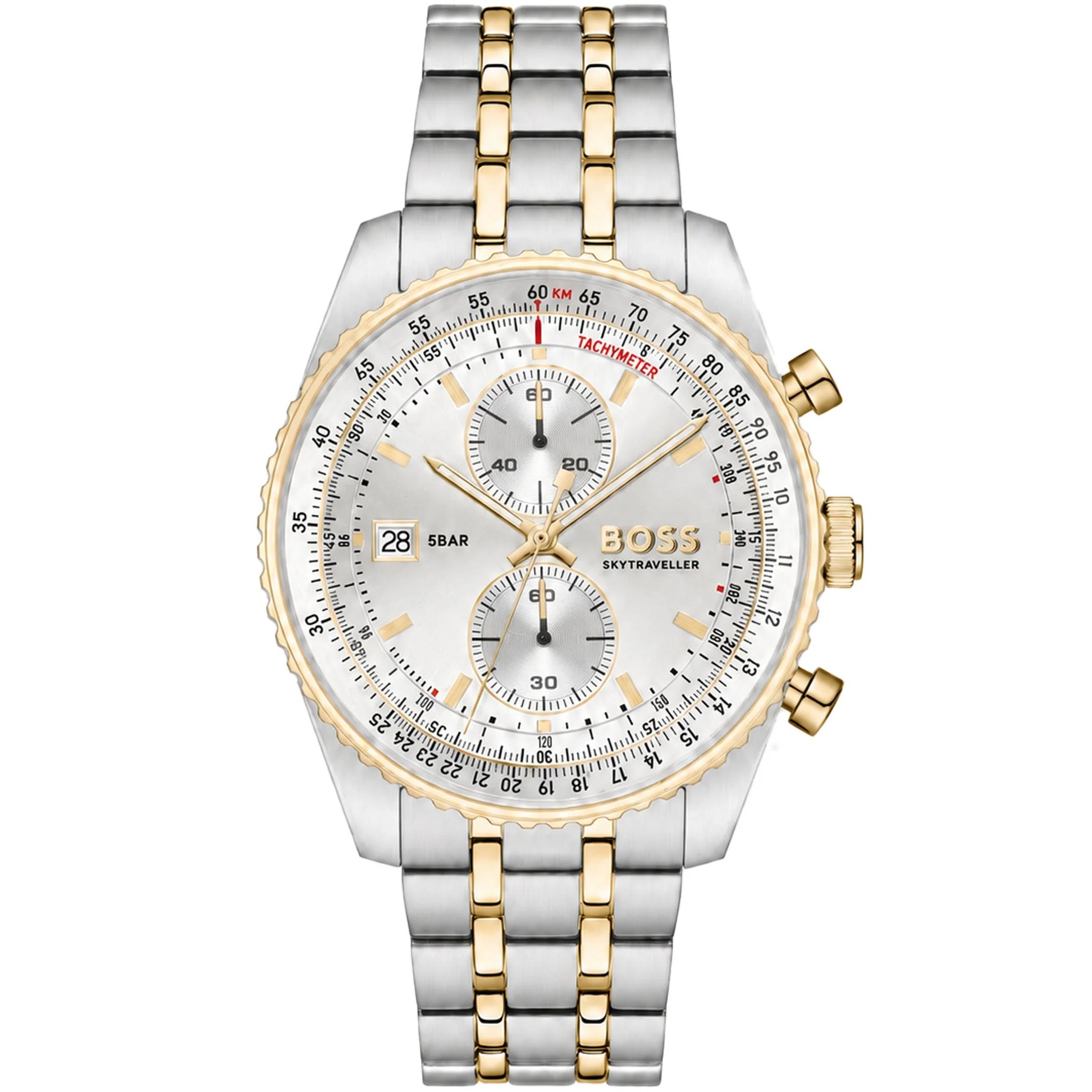 BOSS Skytraveler Chronograph White Dial 43mm Two-Tone Gold Stainless Steel Bracelet 1514350 - 