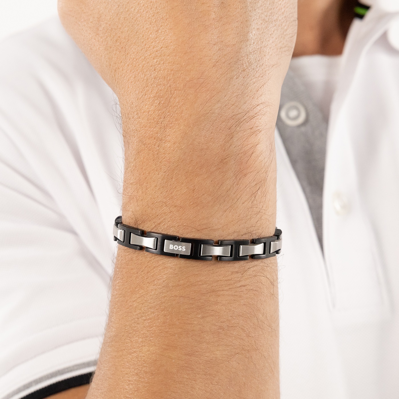 ΒΡΑΧΙΟΛΙ Ανδρικό BOSS από Μαύρο και Ασημί Ανοξείδωτο Ατσάλι 1580794 - 