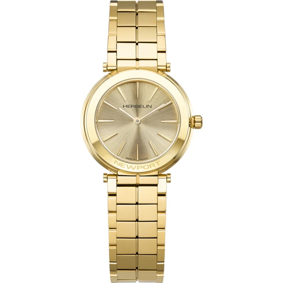 HERBELIN Newport Slim Lady Gold Dial 32mm Gold Stainless Steel Bracelet 16922BP13 - 