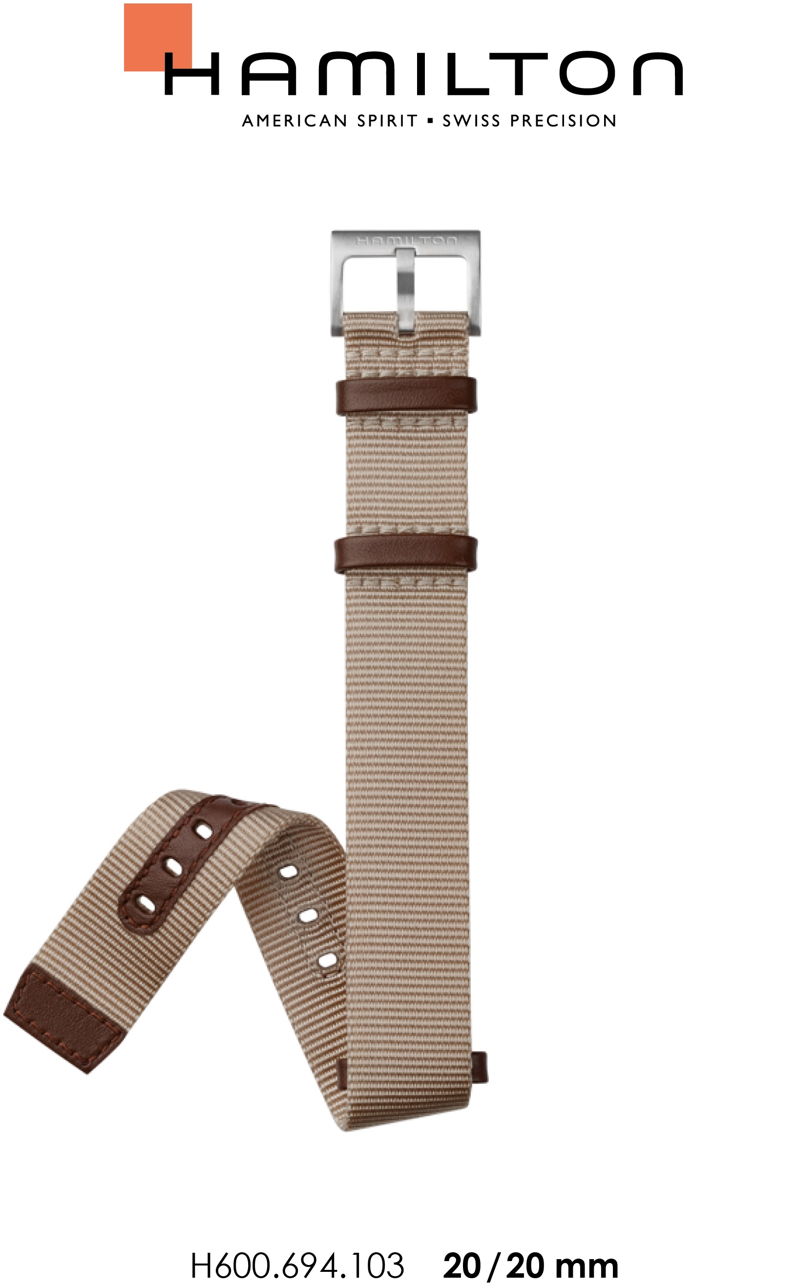 HAMILTON Official Nato Strap 20-20mm Beige Polyester with Silver Hardware H690694103 - 