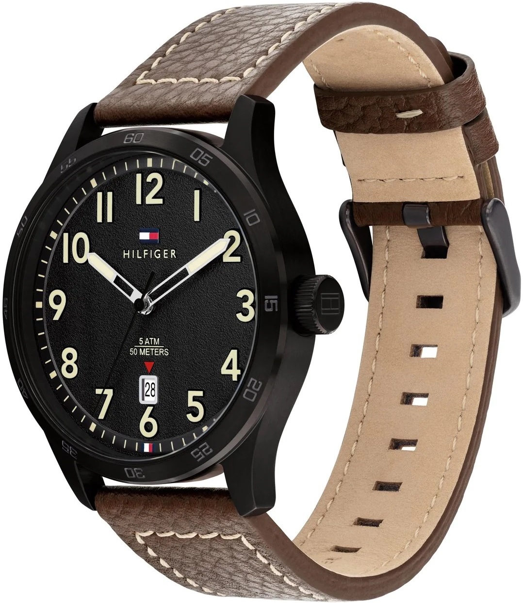TOMMY HILFIGER Forrest 43mm Black Stainless Steel Brown Leather Strap 1710560 - 2