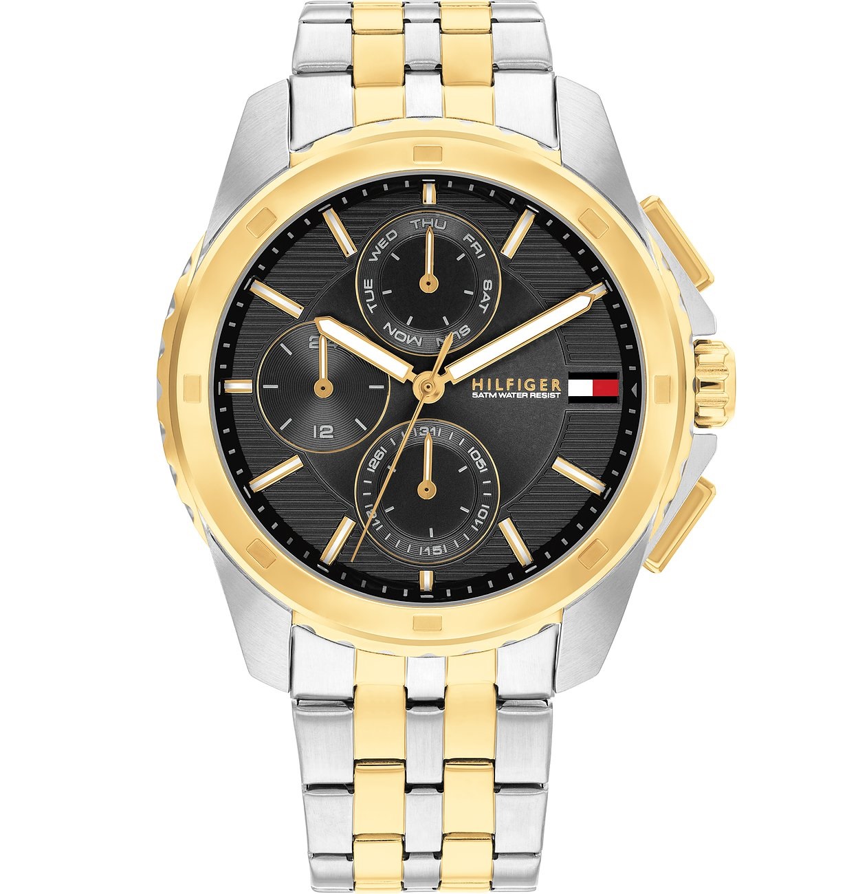 TOMMY HILFIGER Walker Multifunction Black Dial 44mm Two Tone Gold Stainless Steel Bracelet 1710621 - 