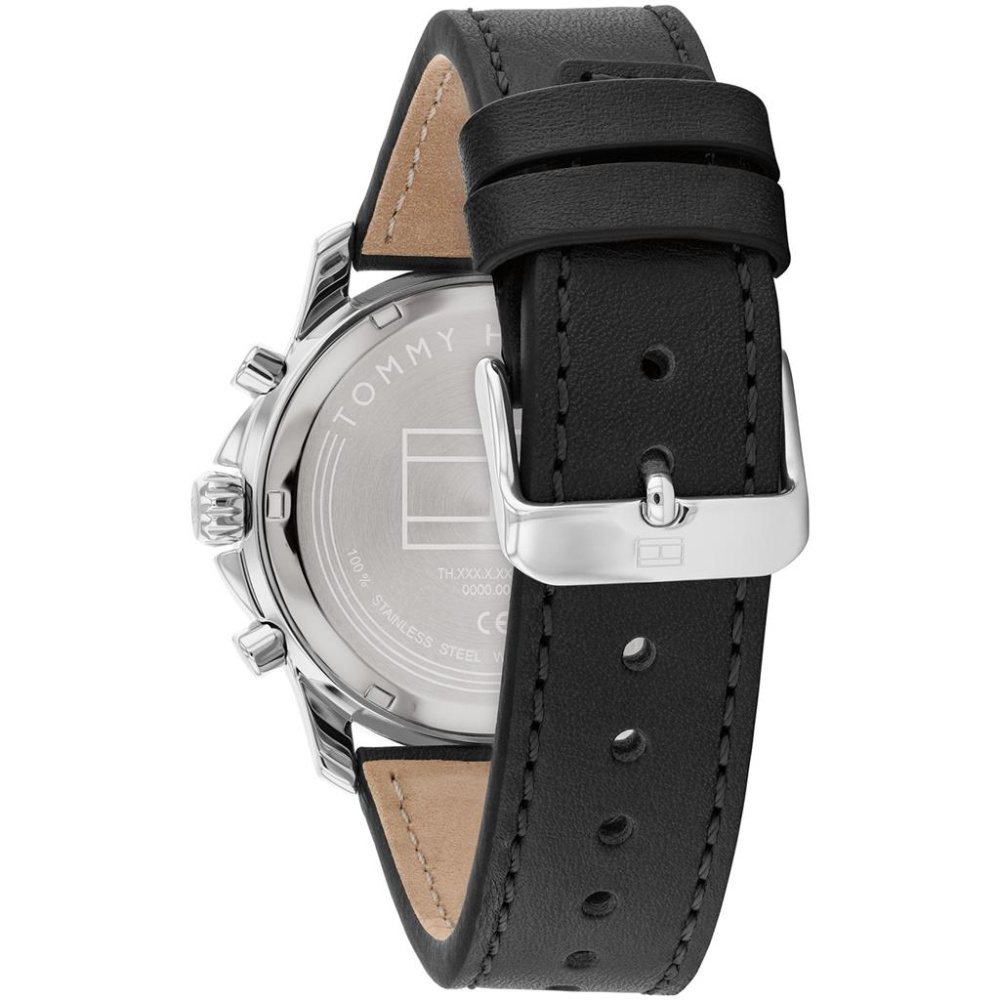 TOMMY HILFIGER Wesley Dual Time Black Dial 42mm Silver Stainless Steel Black Leather Strap 1710624 - 3