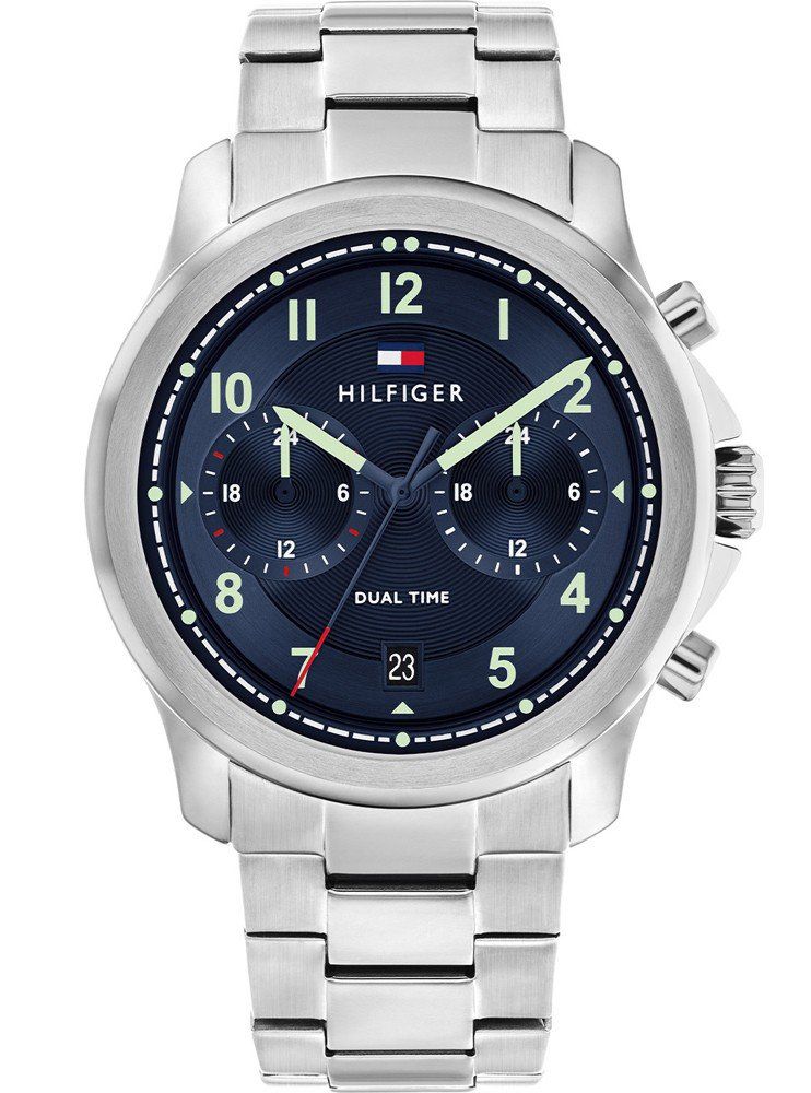TOMMY HILFIGER Wesley Dual Time Blue Dial 42mm Silver Stainless Steel Bracelet 1710626 - 