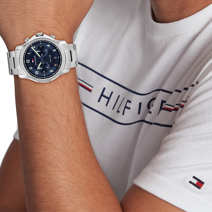 TOMMY HILFIGER Wesley Dual Time Blue Dial 42mm Silver Stainless Steel Bracelet 1710626 - 4