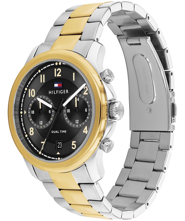 TOMMY HILFIGER Wesley Dual Time Black Dial 42mm Two Tone Gold Stainless Steel Bracelet 1710627 - 