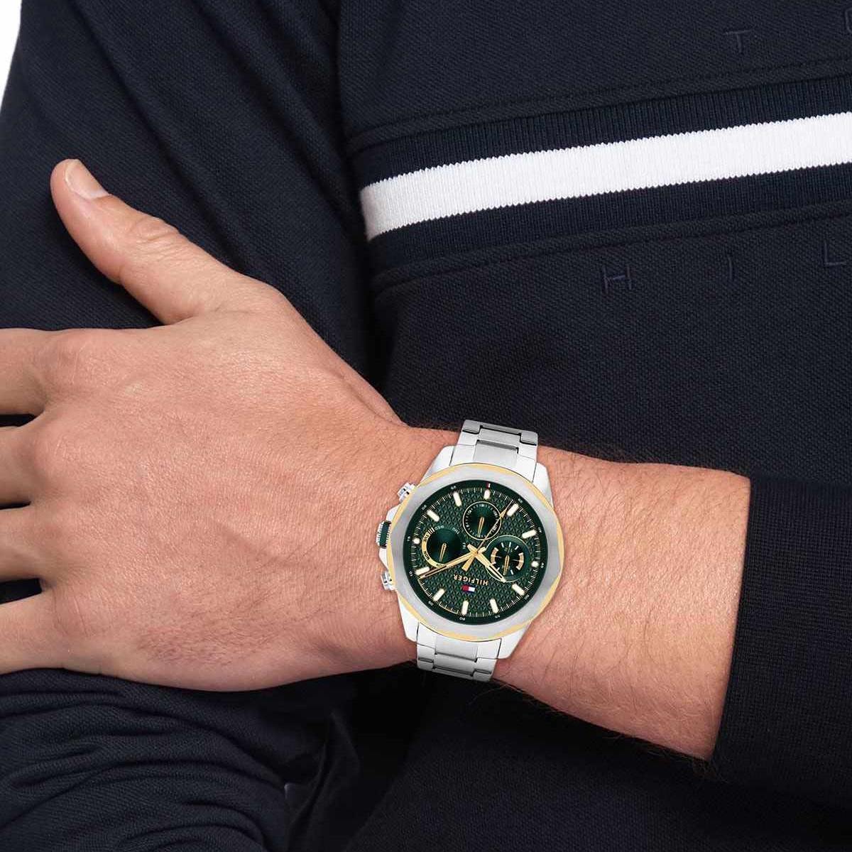 TOMMY HILFIGER Lars Multifunction Green Dial 46mm Two Tone Gold Stainless Steel Bracelet 1710651 - 4