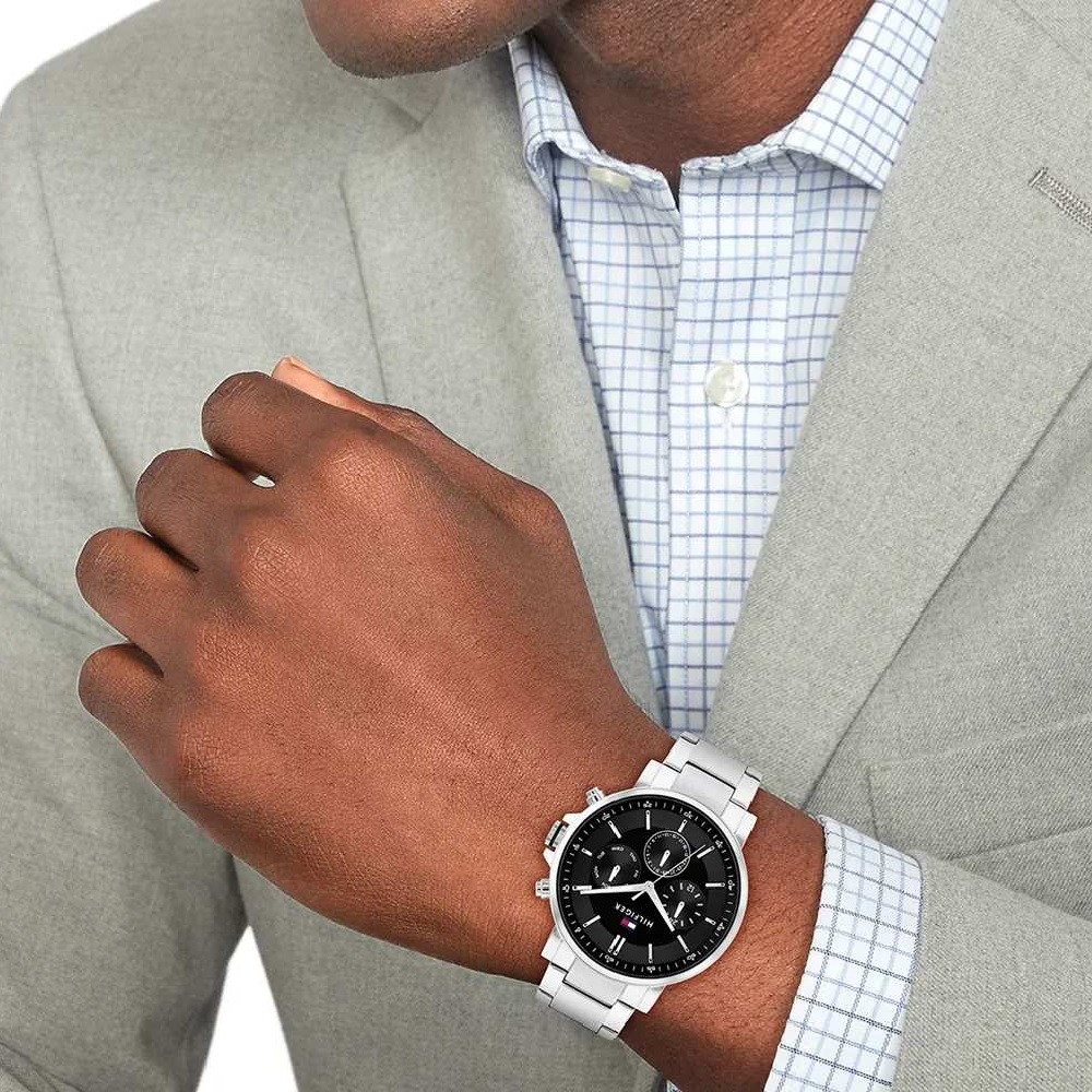TOMMY HILFIGER Tyson Multifunction Black Dial 44mm Silver Stainless Steel Bracelet 1710667 - 