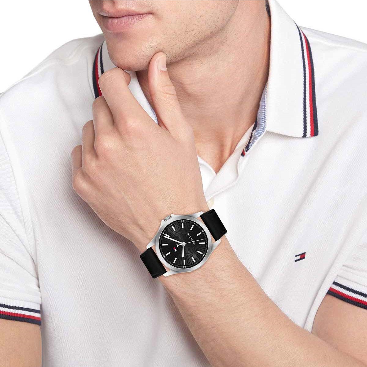 TOMMY HILFIGER Bruce Black Dial 43mm Silver Stainless Steel Black Leather Strap 1710668 - 4