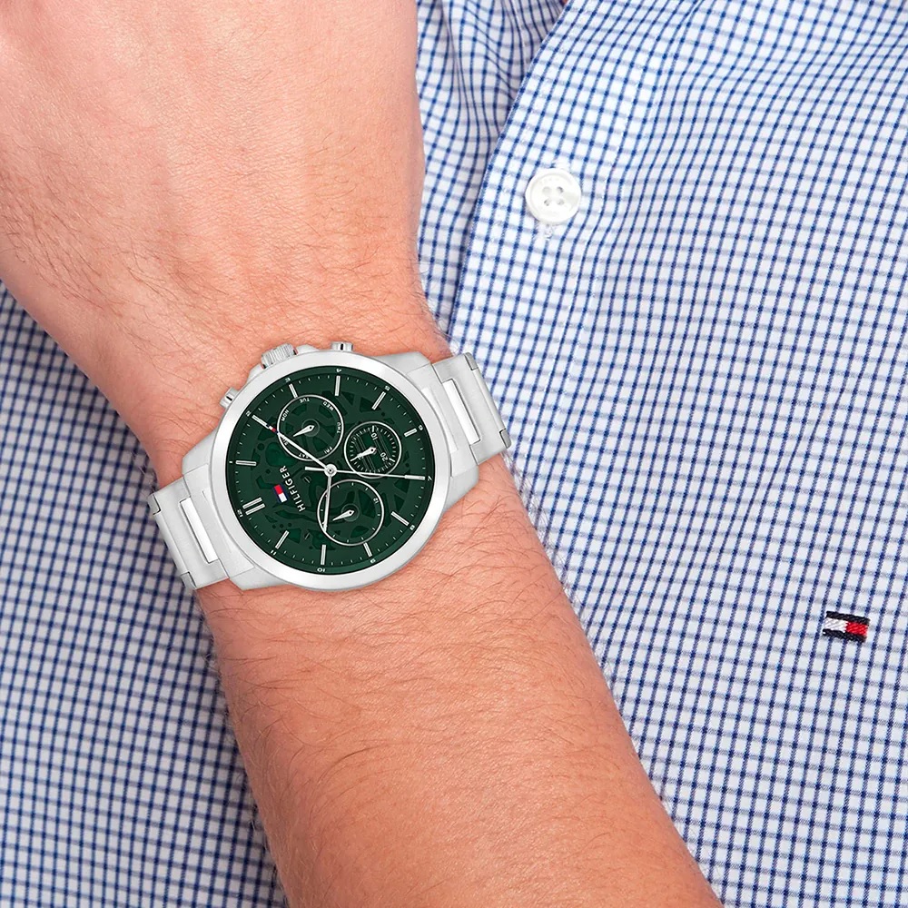 TOMMY HILFIGER Henry Multifunction Green Dial 44mm Silver Stainless Steel Bracelet 1710686 - 4