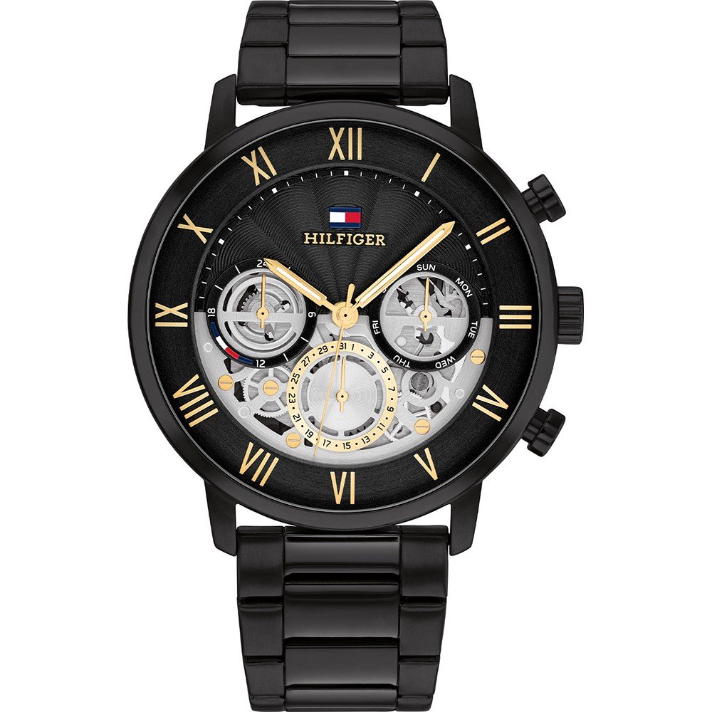 TOMMY HILFIGER Legend Multifunction Black Skeleton Dial 44mm Black Stainless Steel Bracelet 1710706 - 