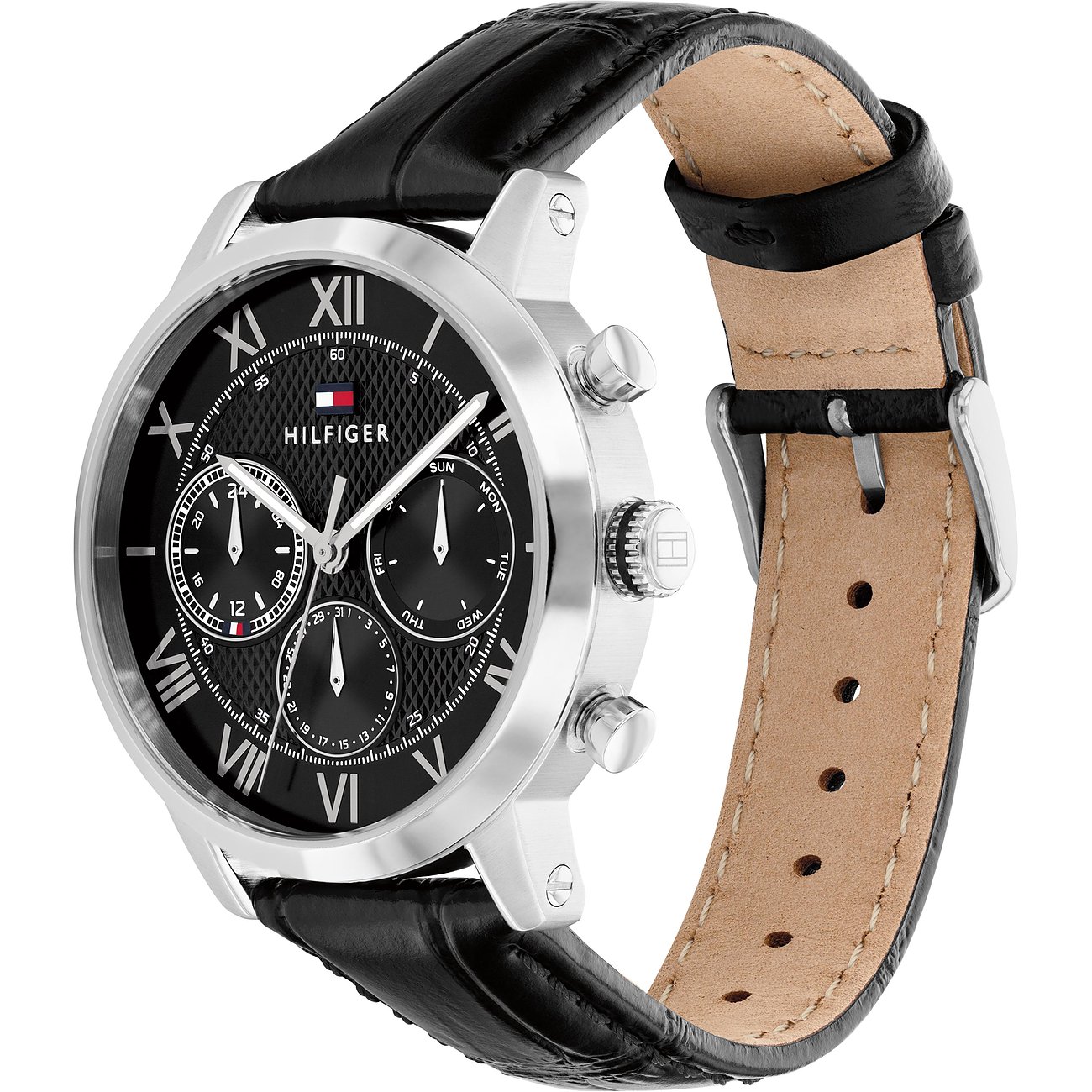 TOMMY HILFIGER Oxford Multifunction Black Dial 42mm Silver Stainless Steel Black Leather Strap 1710725 - 