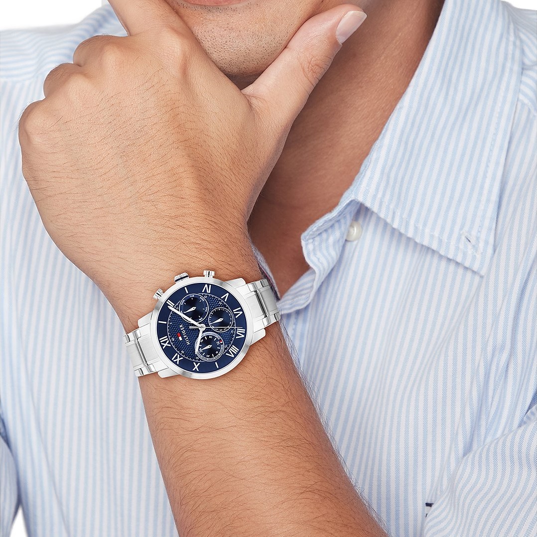 TOMMY HILFIGER Oxford Multifunction Blue Dial 42mm Silver Stainless Steel Bracelet 1710728 - 