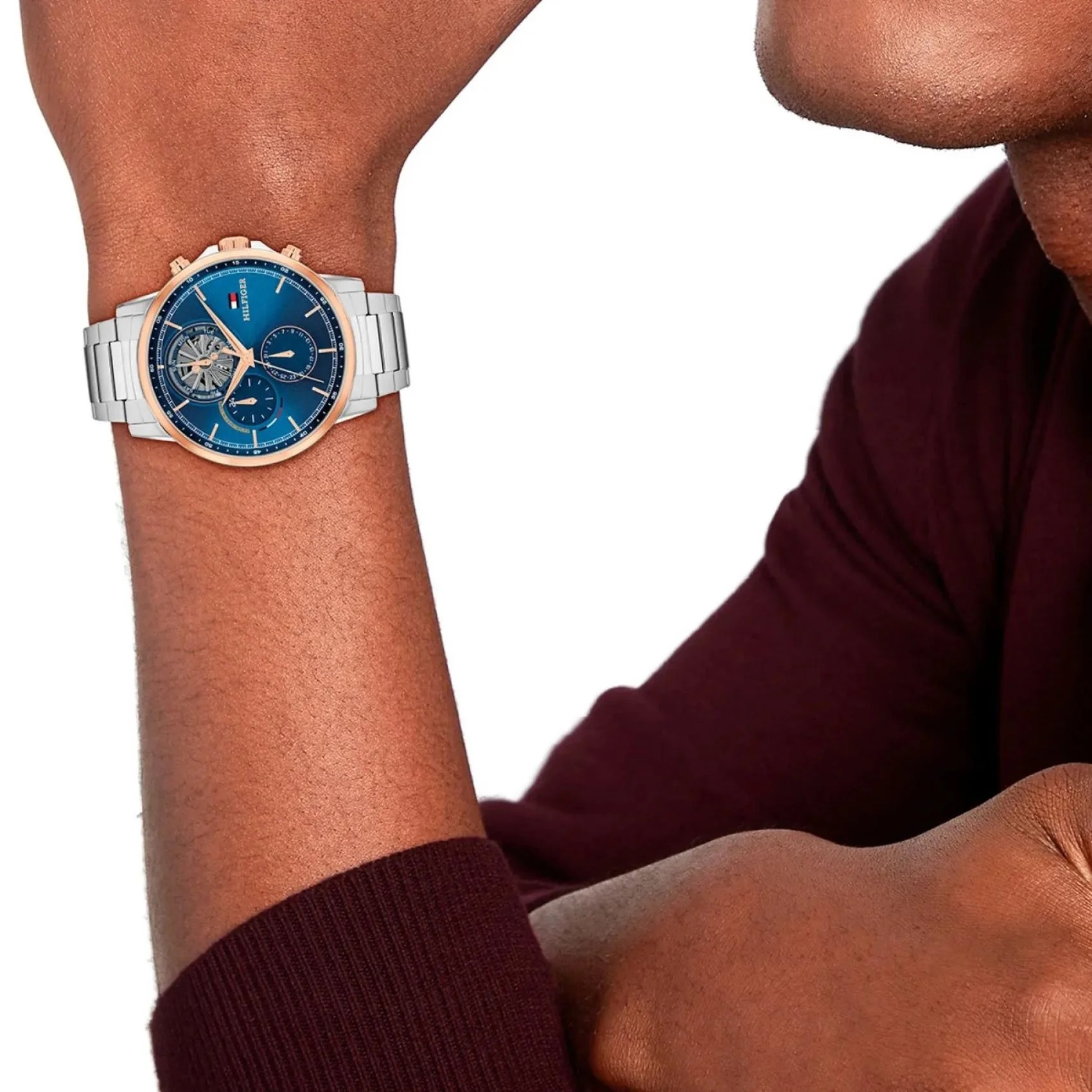TOMMY HILFIGER Stewart Multifunction Blue Dial 44mm Two-Tone Rose Gold and Silver Stainless Steel Bracelet 1710734 - 3