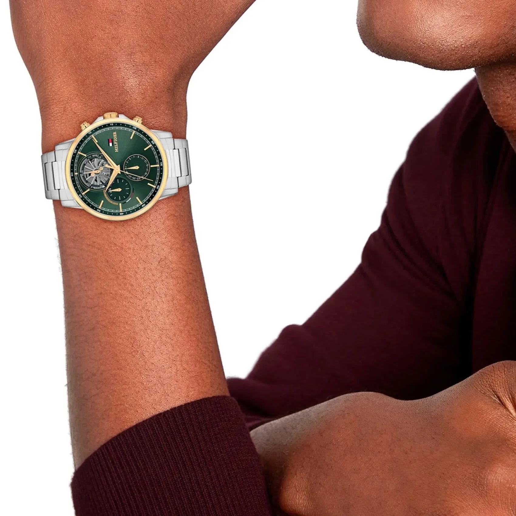 TOMMY HILFIGER Stewart Multifunction Green Dial 44mm Two-Tone Gold and Silver Stainless Steel Bracelet 1710735 - 3
