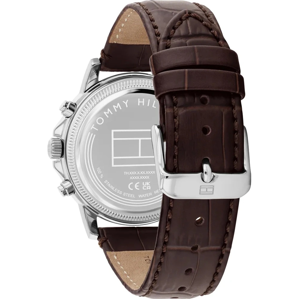 TOMMY HILFIGER Stewart Multifunction White Dial 40mm Silver Stainless Steel Brown Leather Strap 1710746 - 3