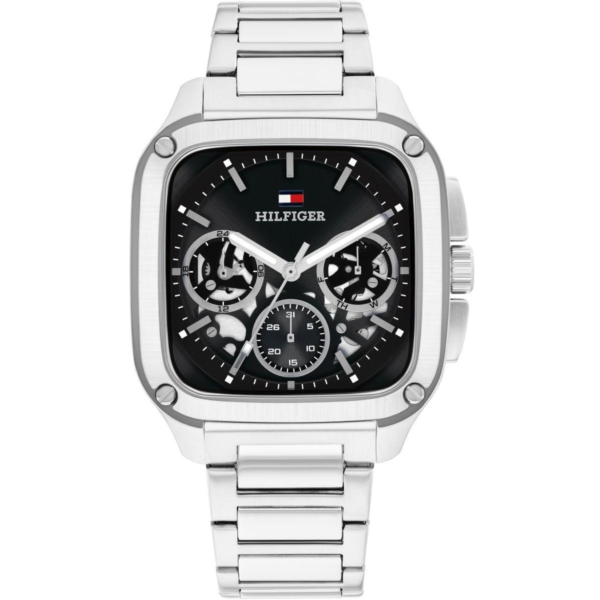 TOMMY HILFIGER Herald Multifunction Black Skeleton Dial 39mm Silver Stainless Steel Bracelet 1710758 - 