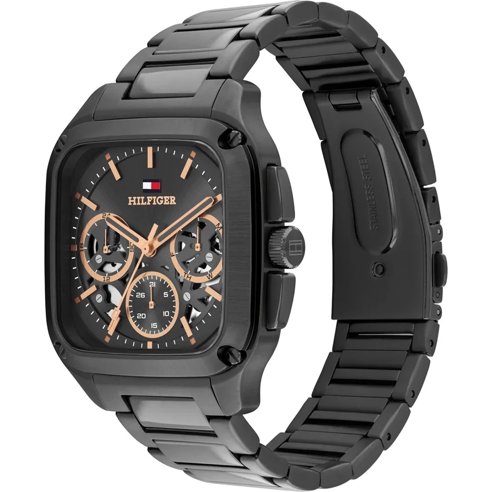 TOMMY HILFIGER Herald Multifunction Black Skeleton Dial 39mm Black Stainless Steel Bracelet 1710759 - 