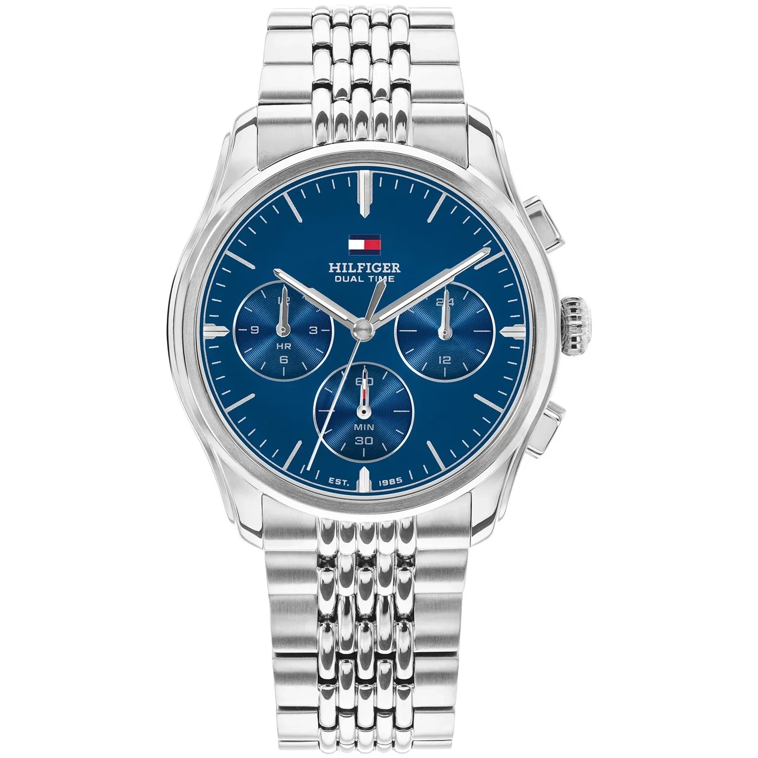 TOMMY HILFIGER Bryant Dual Time Blue Dial 38mm Silver Stainless Steel Bracelet 1710811 - 