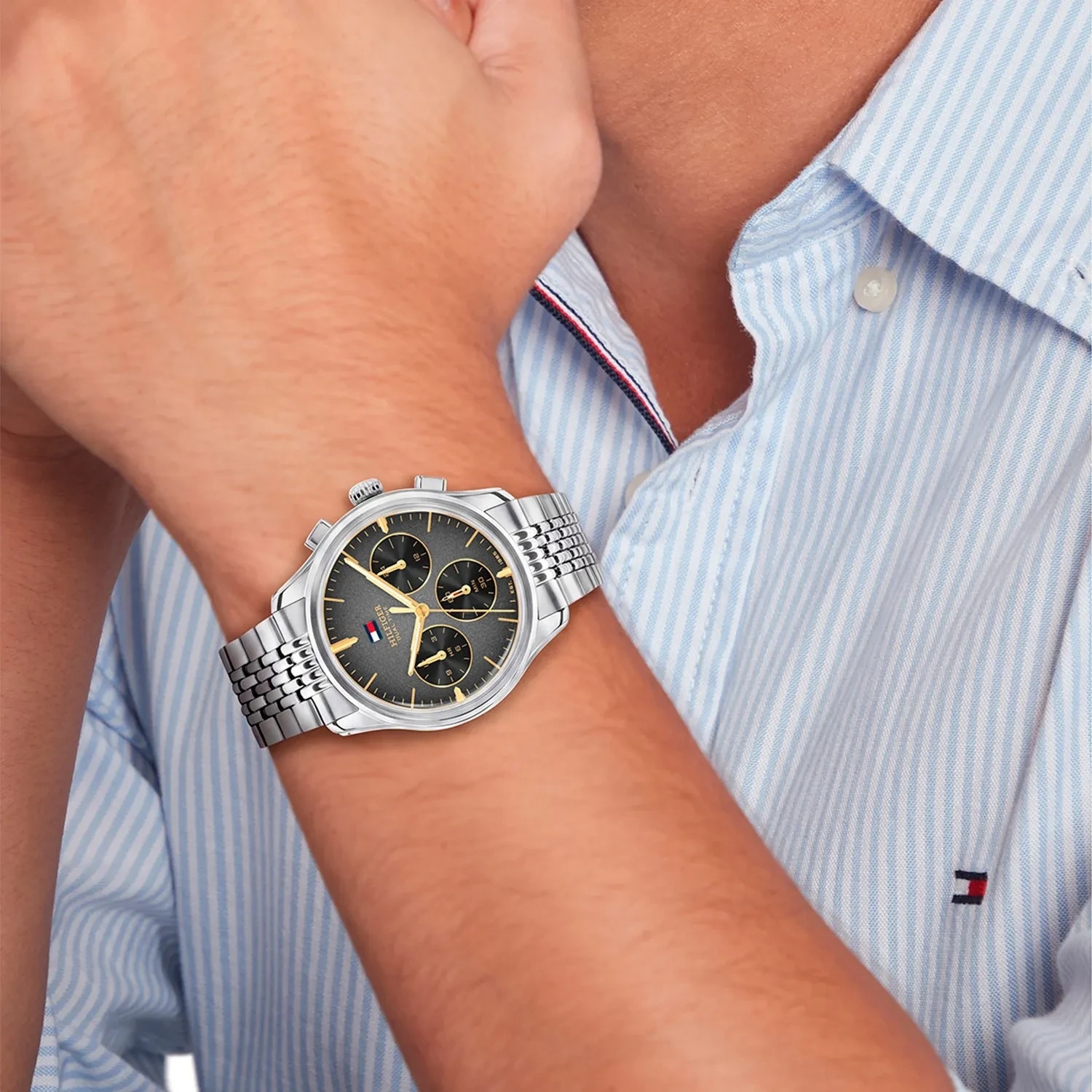 TOMMY HILFIGER Bryant Dual Time Gray Dial 38mm Silver Stainless Steel Bracelet 1710812 - 