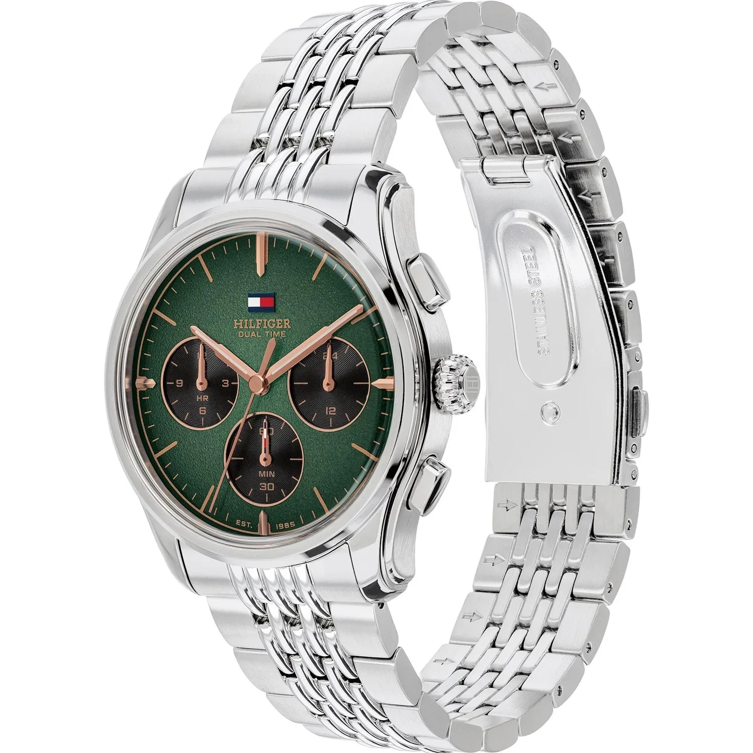 TOMMY HILFIGER Bryant Dual Time Green Dial 38mm Silver Stainless Steel Bracelet 1710813 - 3